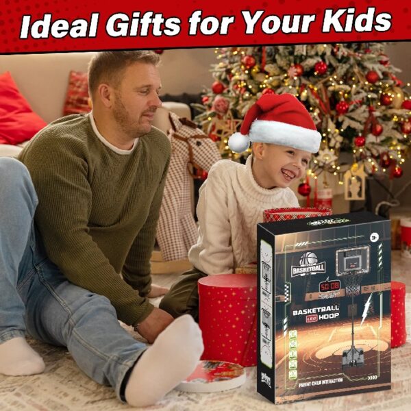 2-in-1 Kid Basketball Hoop with LED Lights & Scoreboard & 3 Balls, Toddler Basketball Hoop Adjustable Height 5.1ft-6.2ft, Basketball Toy Gifts for Boys & Girls