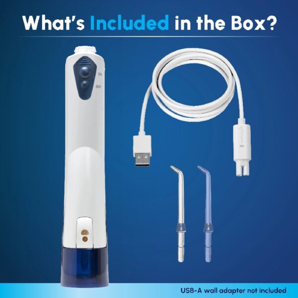 Cordless Portable Water Flosser with 2 Tips, ADA Accepted, White and Blue