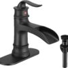 Kede Waterfall Faucet Bathroom Faucet Single Handle One Hole Oil Rubbed Bronze Finish Large Spout Lavatory Faucets (ORB2)