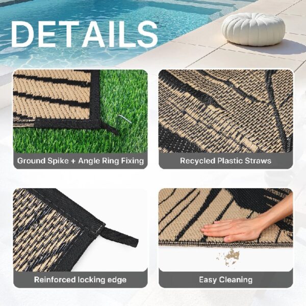 6'x9' Outdoor Rugs Patio Waterproof Outside Mat Reversible Plastic Camping Carpet,Black & Brown