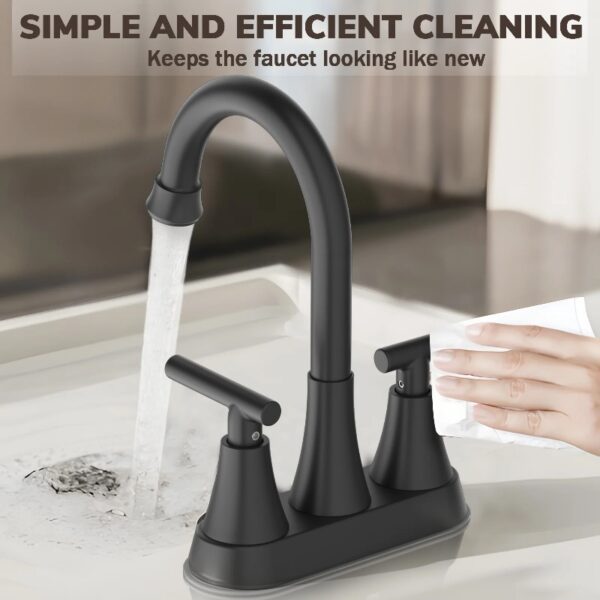 Bathroom Faucets 4 Inch Matte Black Bathroom Sink Faucet, Stainless Steel Lead-Free 2-Handle Centerset Faucet with Pop-up Drain and 2 Supply Hoses Fits 2 or 3-hole Sink