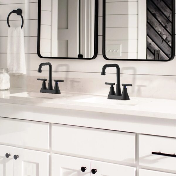 Bathroom Sink Faucet, 4 inch Matte Black Bathroom Faucets with Pop-up Drain and Supply Lines, Stainless Steel 2-Handle Centerset Faucet for Bathroom Faucet 3 Hole