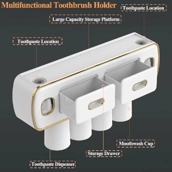 Magnetic Adsorption Inverted Toothbrush Holder Wall-Mounted Bathroom Storage Shelf Toothpaste Dispenser Bathroom Accessories (Green 2Cups)