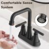 Bathroom Sink Faucet, 4 inch Matte Black Bathroom Faucets with Pop-up Drain and Supply Lines, Stainless Steel 2-Handle Centerset Faucet for Bathroom Faucet 3 Hole