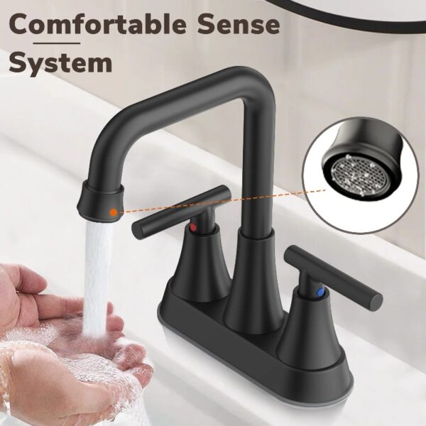 Bathroom Sink Faucet, 4 inch Matte Black Bathroom Faucets with Pop-up Drain and Supply Lines, Stainless Steel 2-Handle Centerset Faucet for Bathroom Faucet 3 Hole