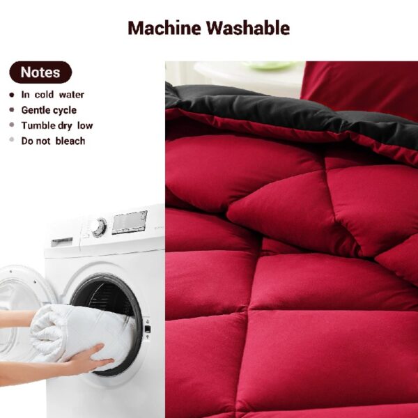3 Pieces Bed in a Bag Comforter Set Duvet Insert,Reversible,Red/Black,Full Size Comforter Set-200GSM