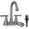 Bathroom Faucets 4 Inch Matte Black Bathroom Sink Faucet, Stainless Steel Lead-Free 2-Handle Centerset Faucet with Pop-up Drain and 2 Supply Hoses Fits 2 or 3-hole Sink