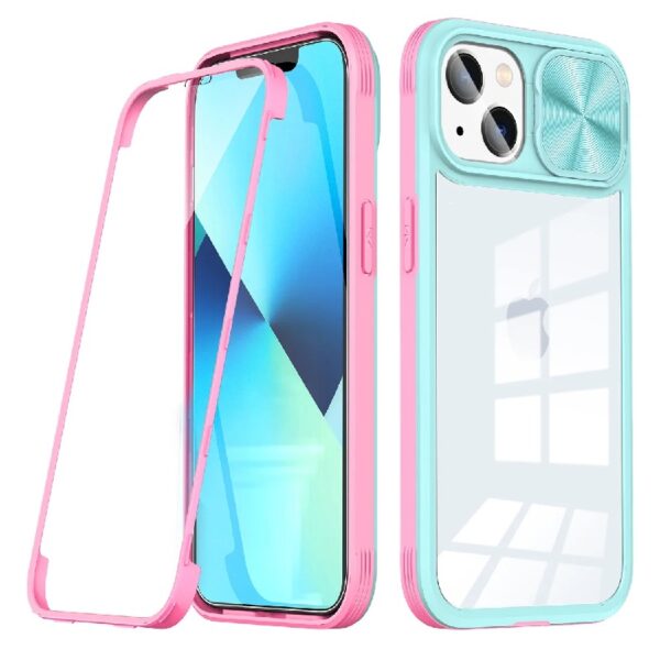 Reiko Full Protection with Mobile Phone Protective Film Slide Camera Lens Phone Case for iPhone 14 Plus in Blue