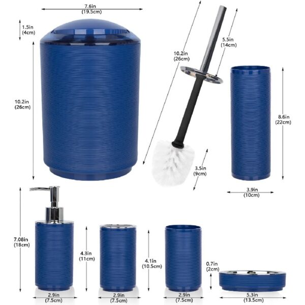 Bathroom Accessories Sets 6 Piece Bath Ensemble Includes Soap Dispenser, Toothbrush Holder, Toothbrush Cup, Soap Dish for Decorative Countertop and Housewarming Gift, Dark Blue