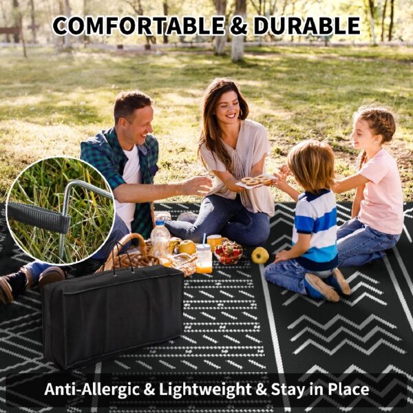 Outdoor Rug 6'x9' Waterproof Patio Rug Reversible Indoor Outdoor Rug Lightweight Plastic Straw Rug for RV Camping Deck Balcony Boho Porch Decor Dark Grey and White