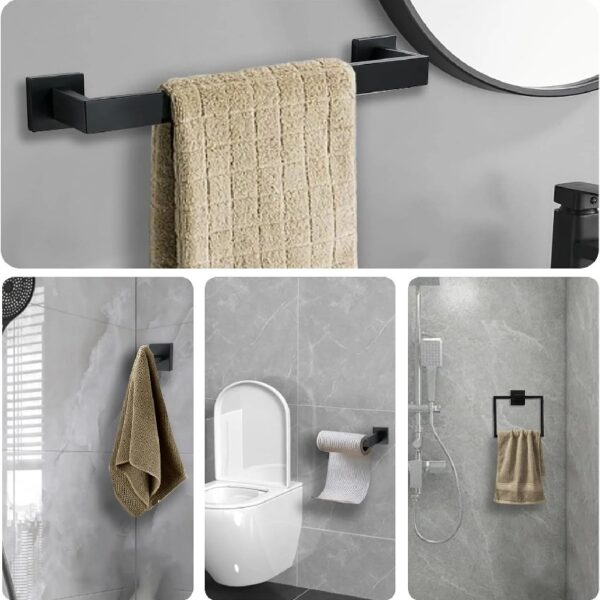 5-Piece Matte Black Bathroom Hardware Set - 304 Stainless Steel Bathroom Towel Holder Set