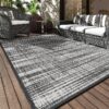 Outdoor Rug Carpet 6'x9' Waterproof Reversible Patio Rug Portable Modern Abstract Indoor Outdoor Rug Plastic Straw Rug for RV Camping Garden Picnic Deck Backyard Porch Decor Gray and White