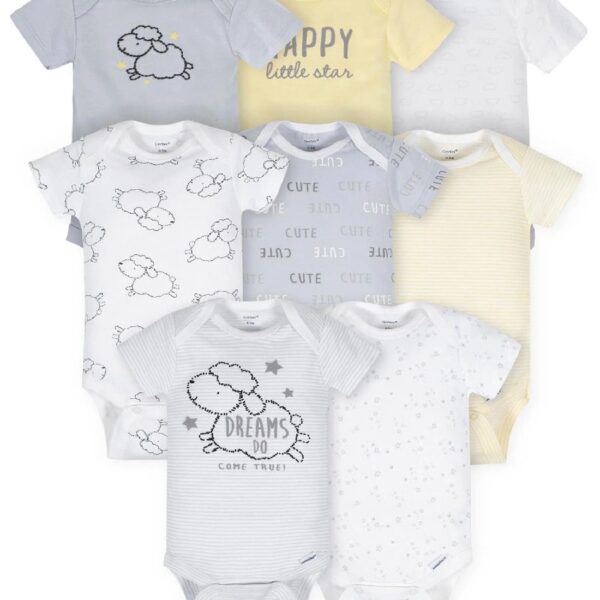 Assorted Short Sleeve Onesies Bodysuits, 8pk (Baby Boy or Baby Girl Unisex)