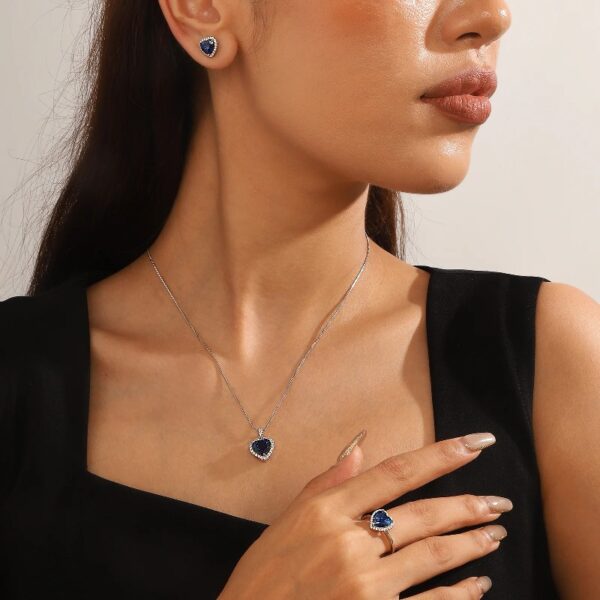 Women Heart Jewelry Set Necklace Earrings Ring 925 Sterling Silver February Birthstone Amethyst Wife Mother Birthday Valentine's Day Gift