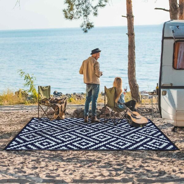 Outdoor Rugs Waterproof Plastic Straw Mat 6'x9' Reversible for RV Patio Deck Beach Black & Brown