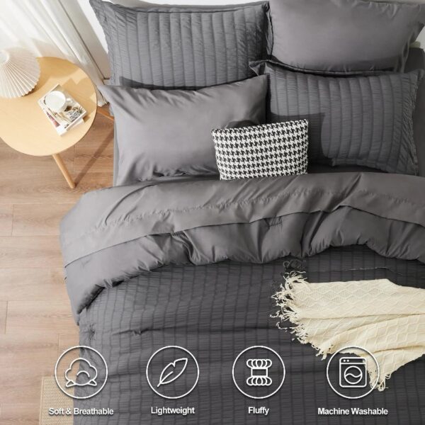 Queen Seersucker Comforter Set with Sheets Dark Grey Bed in a Bag 7-Pieces All Season Bedding Sets with Comforter, Pillow Sham, Flat Sheet, Fitted Sheet, Pillowcase