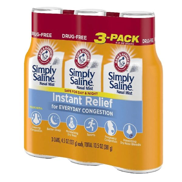 Simply Saline Nasal Mist Instant Relief for Everyday Congestion, 3 Pack Tray, 4.5 Oz
