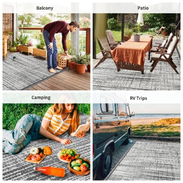 Outdoor Rug Carpet 6'x9' Waterproof Reversible Patio Rug Portable Modern Abstract Indoor Outdoor Rug Plastic Straw Rug for RV Camping Garden Picnic Deck Backyard Porch Decor Gray and White
