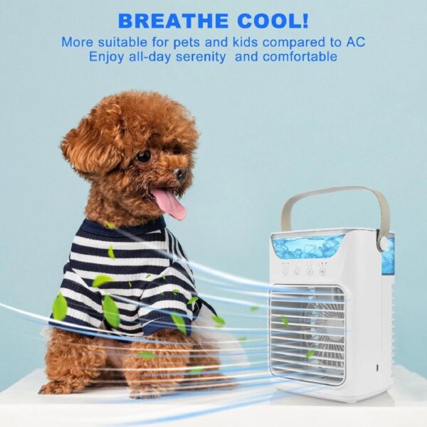 Portable Air Conditioners Fan, 4-IN-1 with 700ML Wide-Mouth Tank, 3 Speeds & 2 Mist Modes, 7-Color RGB Mood Light, Touch Control, 2-6H Timer, PU Handle, for Home, Office, Camping, Car,Yoga