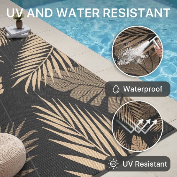 6'x9' Outdoor Rugs Patio Waterproof Outside Mat Reversible Plastic Camping Carpet,Black & Brown