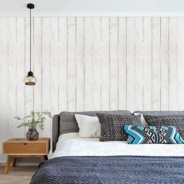17.7-in x 511.8-in White Gray Wood Peel and Stick Wallpaper Self-Adhesive Removable Contact Paper for Kitchen Countertop Home Decoration Wall Covering Home Renovation