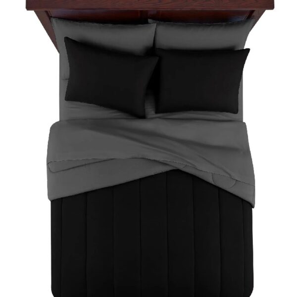 7 Piece Reversible Bed in a Bag Comforter Set with Sheets, Black, Queen