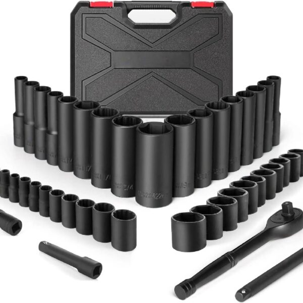 Mechanic Tool Kit, Drive Socket Set, 46 Pieces, with 72 Teeth Reversible Ratchet, Metric/SAE