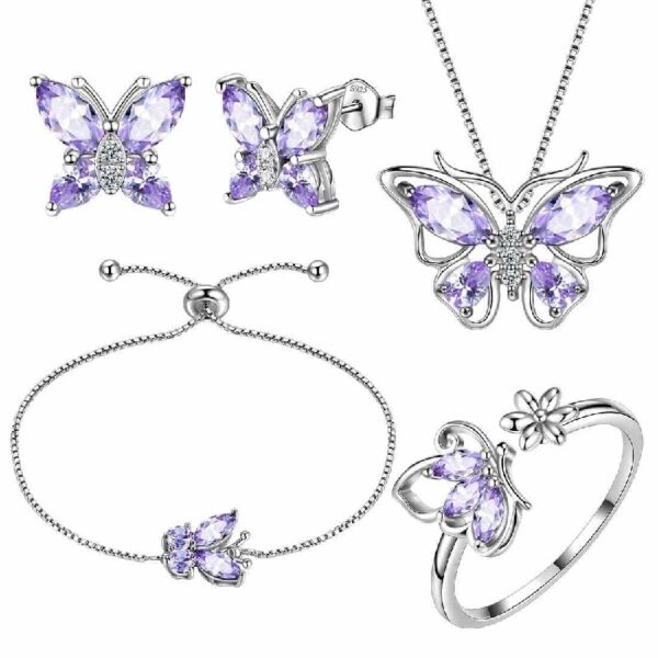Purple Butterfly Jewelry Amethyst February Birthstone Jewelry Set Fine Necklace/Earrings 925 Sterling Silver Women Birthday Mother's Day Gifts
