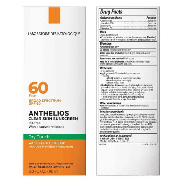 Anthelios Clear Skin SPF 60 Dry Touch Sunscreen, 1.7 fl oz