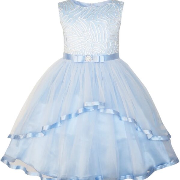 Flower Girls Dress Blue Belted Wedding Party Bridesmaid 12