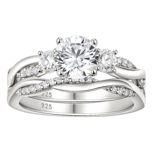 1 Carat Wedding Ring Sets Infinity Band Princess Sterling Silver Rings for Women CZ Size 7