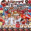 Guvpev Lightning Mcqueen Birthday Decorations, Cartoon Cars Theme Party Supplies Include Birthday Banner, Hanging Swirls, Cake Toppers, Latex Balloons, Foil Balloons, Backdrop, Tablecloth, Stickers