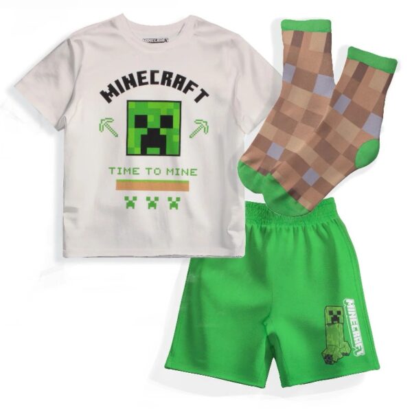 Creeper Boys 3-Piece Set - Short Sleeve Graphic T-Shirt, Shorts & Socks - Complete Summer Outfit for Kids (Sizes 4-16)
