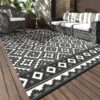 Outdoor Rug 5'x8' Waterproof Reversible Patio Rug Modern Lightweight Plastic Straw Indoor Outdoor Rug for RV Camping Deck Balcony Porch Boho Patio Decor Outdoor Carpet Brown and Beige