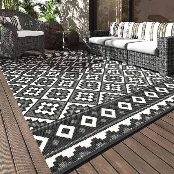 Outdoor Rug 5'x8' Waterproof Reversible Patio Rug Modern Lightweight Plastic Straw Indoor Outdoor Rug for RV Camping Deck Balcony Porch Boho Patio Decor Outdoor Carpet Brown and Beige