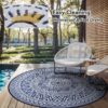 Outdoor Rug 6'x9' Waterproof Patio Rug Reversible Indoor Outdoor Rug Lightweight Plastic Straw Rug for RV Camping Deck Balcony Boho Porch Decor Dark Grey and White