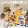 46PCS Upgraded Cash Register Playset for Kids, Cashier Register Toy, Kids Pretend Play Cash Register Toys with Scanner, Shopping Cart, Calculator, Play Food, Toys for Girls 3 6 Years-Green