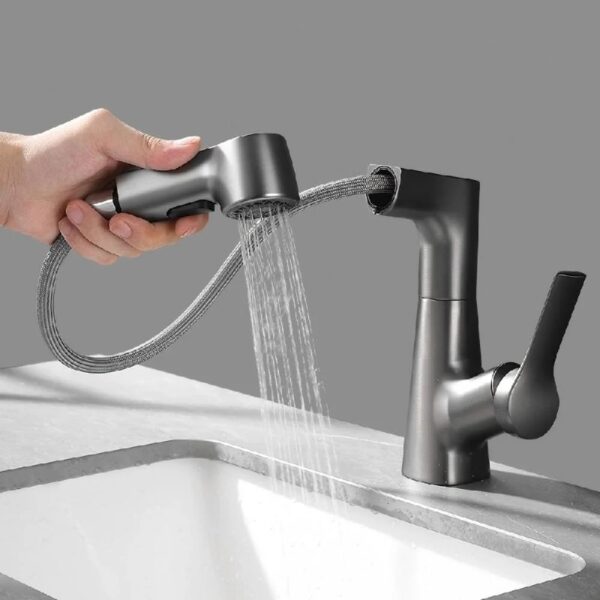 Faucet, Pull-Out, Spray Pattern, Lift, for Kitchen and Bathroom,Gray