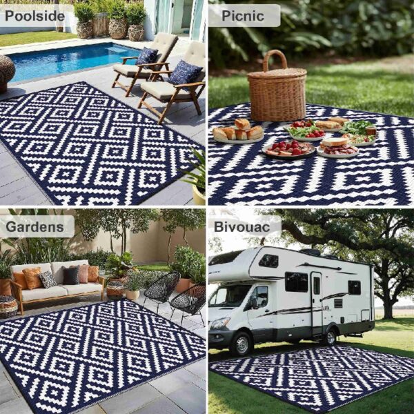 6'x 9' Outdoor Rug Plastic Waterproof Outside Foldable Mat UV Resistant Patio RV Deck Carpet,Black Brown