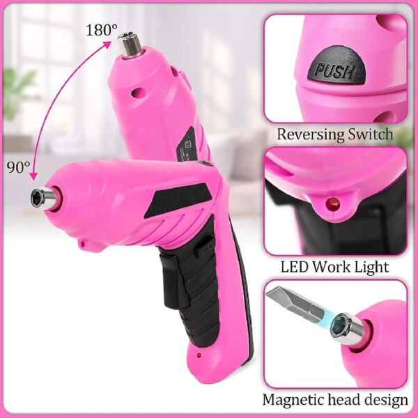 41-Piece Pink Tool Kit for Women - Lady’s Tool Set with Rechargeable 3.6V Electric Screwdriver & Wide-Access Tool Bag, Ideal for Home DIY and Daily Maintenance