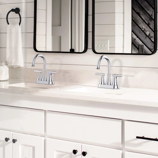Bathroom Faucets 4 Inch Matte Black Bathroom Sink Faucet, Stainless Steel Lead-Free 2-Handle Centerset Faucet with Pop-up Drain and 2 Supply Hoses Fits 2 or 3-hole Sink
