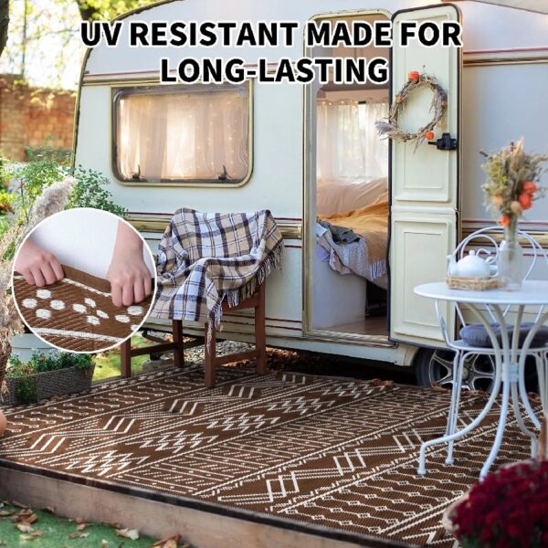 Outdoor Rug 6'x9' Waterproof Patio Rug Reversible Indoor Outdoor Rug Lightweight Plastic Straw Rug for RV Camping Deck Balcony Boho Porch Decor Dark Grey and White