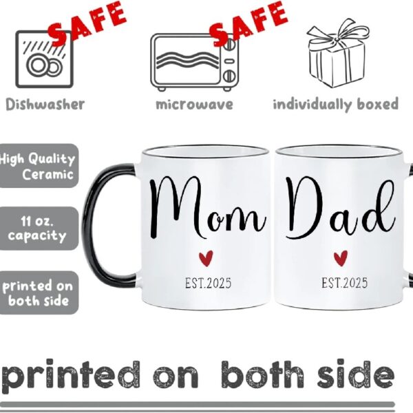 Mom Dad Est 2025 Mugs, Pregnancy Announcement Gifts for Expecting Parents, New Parents Gifts, Baby Shower Gender Reveal Gifts, First Fathers Day Mothers Day Gifts -45s
