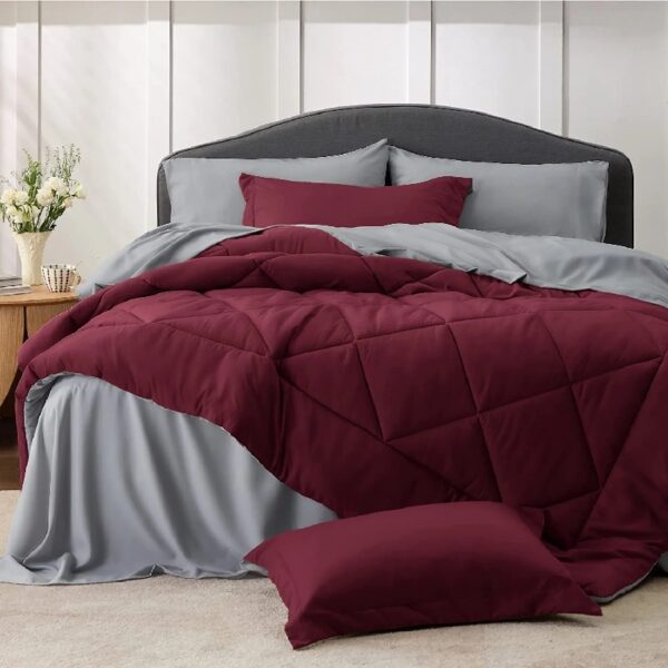 Light Purple Queen Comforter Set - 7 Pieces Reversible Queen Bed in a Bag, Queen Bed Set Light Purple and Grey with Comforters, Sheets, Pillowcases & Shams