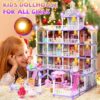 Doll House for Girls, 5-Story 19 Rooms Huge Dollhouse Playset with LED Lights, 2 Dolls, Furnitures, Accessories, DIY Pretend Play House Toys Gifts for Kids, Pink