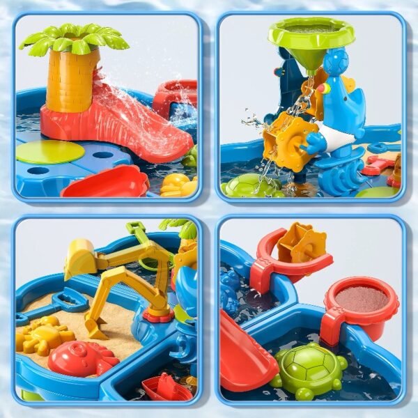 Sand Water Table for Toddlers, 4 in 1 Sand Table and Water Play Table, Kids Table Activity Sensory Play Table Beach Sand Water Toy for Outdoor Backyard for Toddlers Age 2-4 Gift