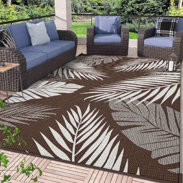 6'x9' Outdoor Rugs Patio Waterproof Outside Mat Reversible Plastic Camping Carpet,Black & Grey