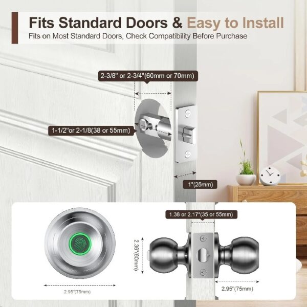 Cikuci Smart Door Lock, Fingerprint Door Lock Knob with App Control, Suitable for Home, Cloakroom, Offices, Hotels (K10)