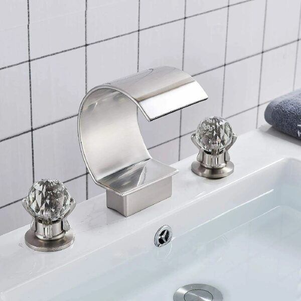 Widespread Bathroom Basin Faucet Crystal Handle Sink Mixer Tap Chrome Finish