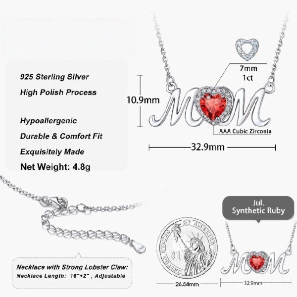 Bestyle S925 Sterling Silver Necklace for Mom Grandma Shiny CZ Heart Pendant Necklace March Created Aquamarine Birthstone Jewelry Mother's Day Gift